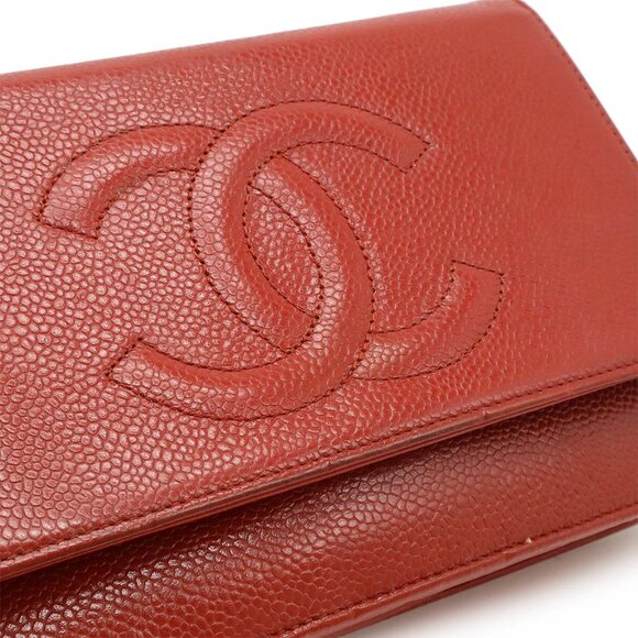 CHANEL Red Caviar Leather Logo Shoulder Bag - Picture 9 of 10